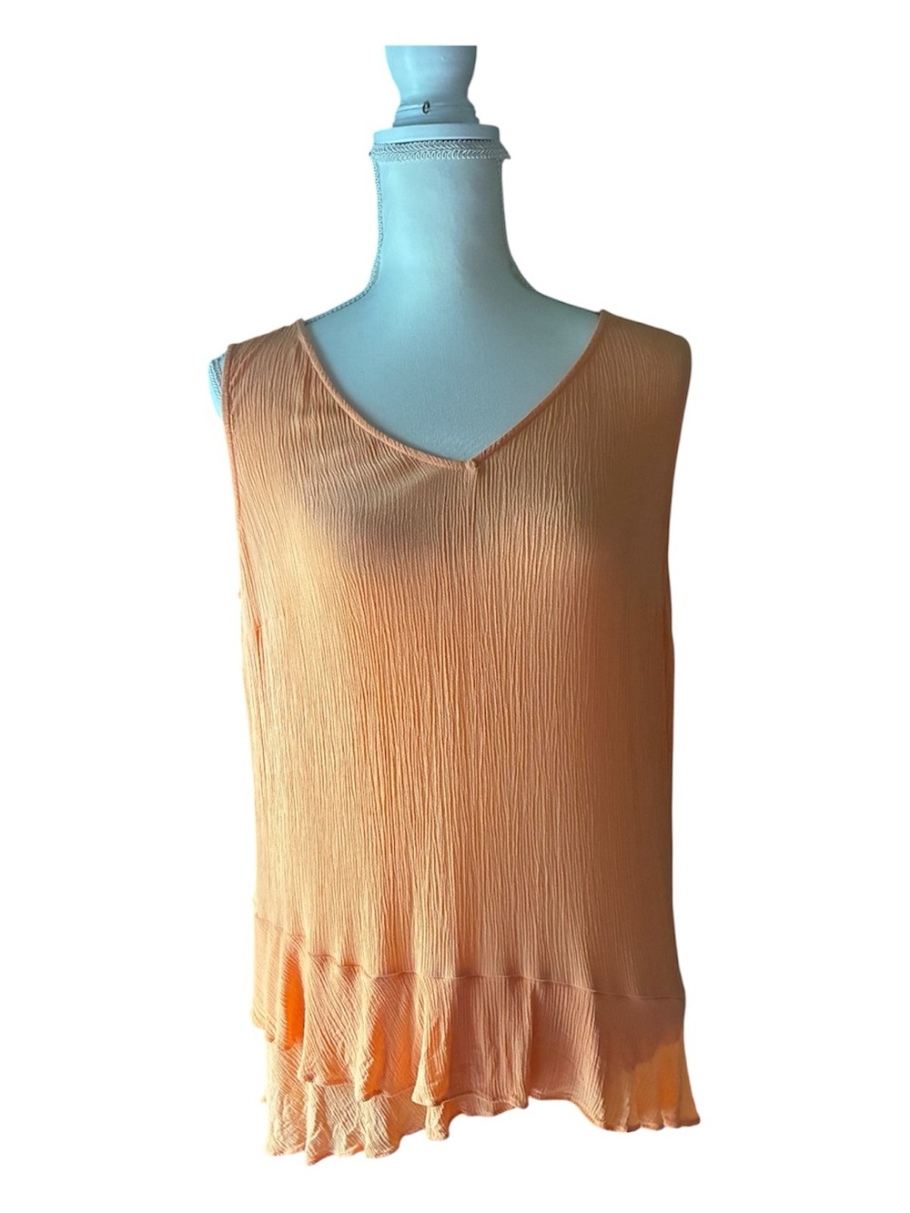 Women  ANA Peach/Coral Lightweight Sleeveless Crinkle Pleated V-Neck Ruffled Hem